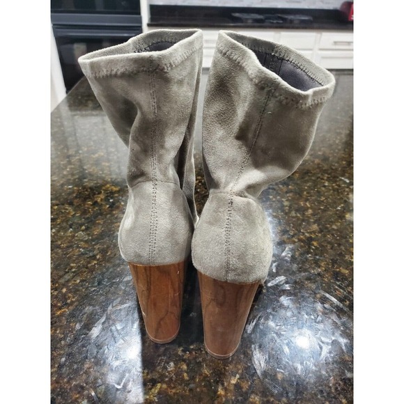 Noni Women's Gray Textile Upper Mid Calf Peep Toe Block Heels Casual Booties 8 - Picture 5 of 11